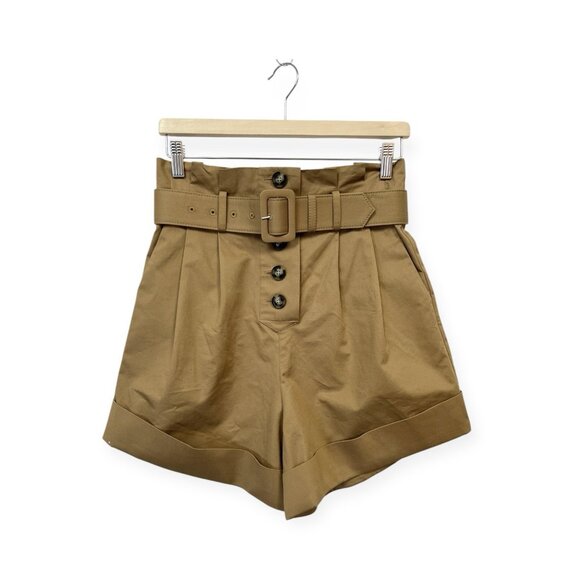 NEW Self-Portrait Camel Canvas Turn Up Shorts Size 4 High Waisted Brown - Picture 1 of 7
